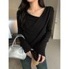 Spring and Autumn Gentle Style Slim Long Sleeve T-Shirt Women's Irregular Twist Slim Top
