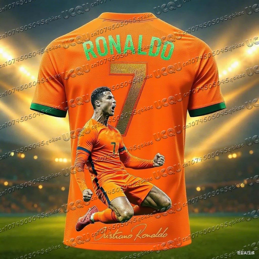 Maglia da Calcio Stampata 3D N.7 Ronaldo Ragazzi Ragazze Allenamento Bambini Sportiva Traspirante Manica Corta T-shirt per Bambini