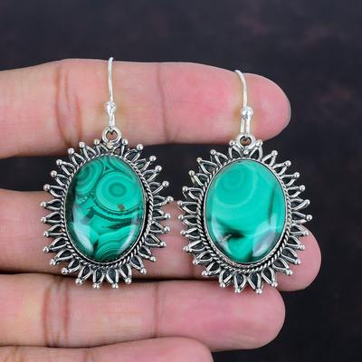 Malakit Küpe Orijinal Değerli Taş Küpeler Eşsiz Takı 925 Ayar Gümüş Küpe Malakit Takı El Yapımı Küpe Arkadaş İçin Hediyeler