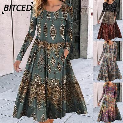 Fashion Autumn Winter Long Sleeve O-Neck Casual Dresses