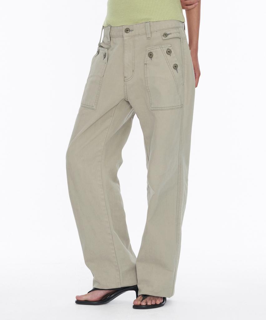 WELLBEING EXPRESS Button Detail Pants Beige