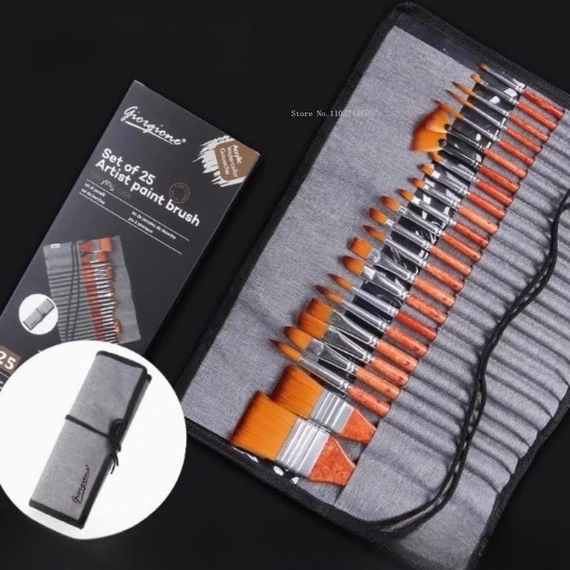 

24-Piece Nylon Hair Brush Set Portable Art Storage Tool Student Outdoor Sketching Watercolor /Gouache/Oil Painting Art Brush