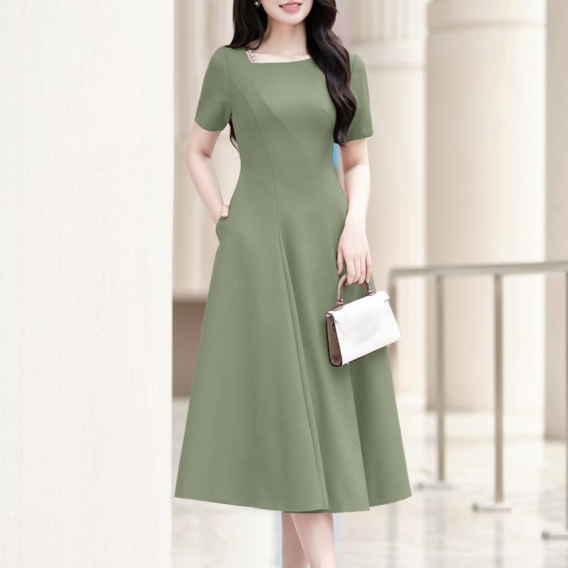 ZANZEA Women Casual Round Neck Solid Color Summer Short Sleeve Dress