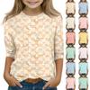 Print Tops For Youth Girls Round Neck 3/4 Sleeves T-Shirts Trendy Tops Outfit Tees