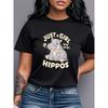 Cartoon Hippo Printed T-Shirt for Women, Short-Sleeved And Round-Necked, Featuring a Cute And Playful Style, Perfect for Casual Wear