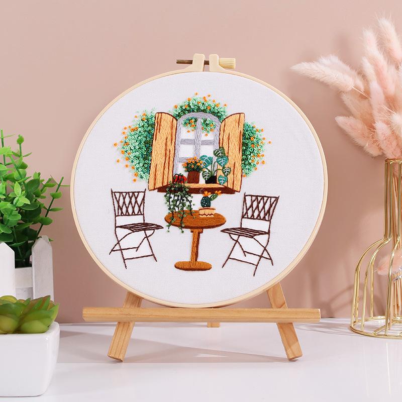 1Pc Quiet Time Home Living Green Plant Coffee Table DIY Embroidery Needlework Bamboo Embroidery Frame English Kit