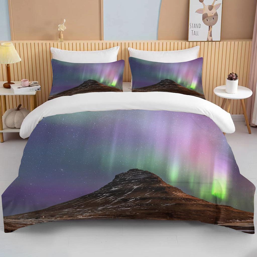 10 Sizes Aurora Borealis View Bedding Collection Duvet Cover Bed Collection Quilt Cover Pillowcase King Queen Size Bedding Collection Adult