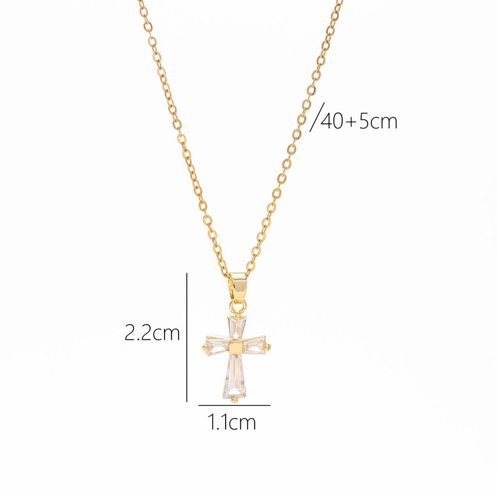 Micro Paved Titanium Steel Cross Pendant Necklace For Women Stylish Versatile Delicate Collarbone Chain