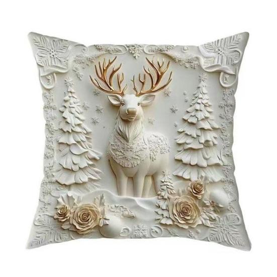 4Pcs Christmas Throw Pillow Cover White Santa Claus Snowman Xmas Tree Reindeer Cushion Cover Xmas Decorative Pillow Cover for Home Sofa Bed Couch