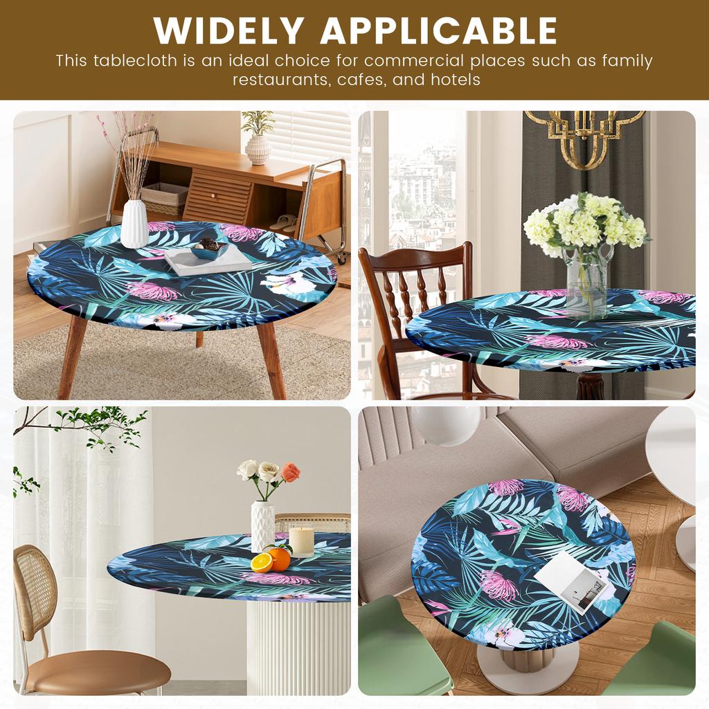 Elastic Round Table Cloth Polyester Waterproof Dining Table Cloth Oil-Proof Kitchen Circle Table Cover for Decor Diameter 100cm