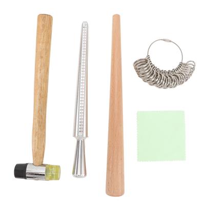 5pcs Ring Mandrel Metal Ring Sizer Set Finger Gauge Wood Ring Sizing Guage Rubber Jeweler Mallet Ham