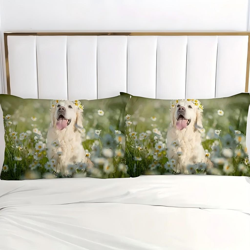 Cute Dog Wreath Flowers 3D Printed Quilt Cover Set Cute Playful Style Bedding Set Soft Comfortable Home Textiles Duvet Cover Set