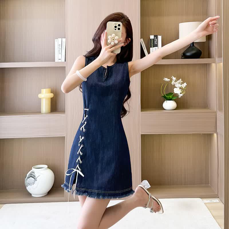 La Chapelle Women s High-Waist Sleeveless Denim Dress XL
