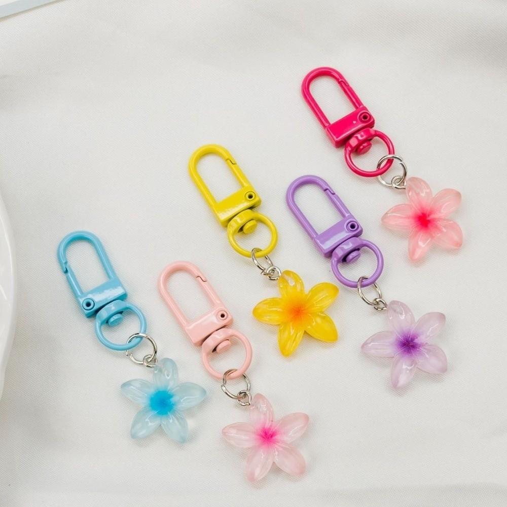 1/5Pcs New Sweet Colorful Flower Keychain Hanging Jewelry Resin Car Key Ring Pendant Rope Decoration Bag Decoration Girls