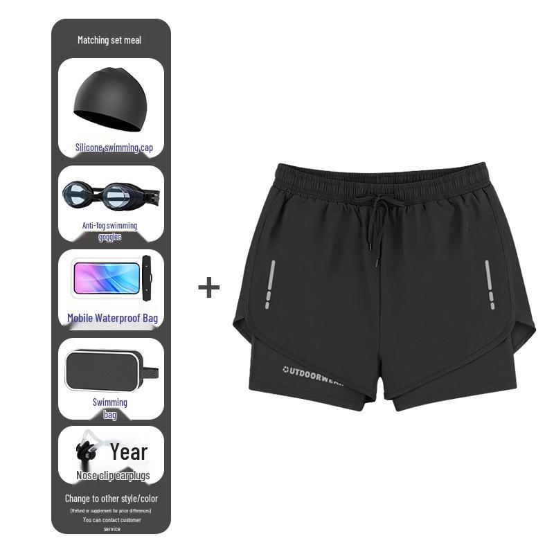 Men's Quick-Dry Swim Trunks: Running, Training, Beach, Double-Layer Anti-Embarrassment, Suitable for European and American Styles.