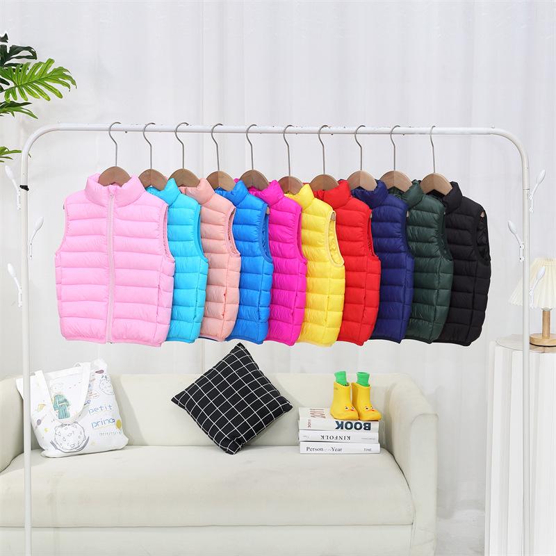 Children's Korean Style Lightweight Down Cotton Vest, 2025 Autumn/Winter Stand-up Collar Warm Gilet for Boys and Girls
