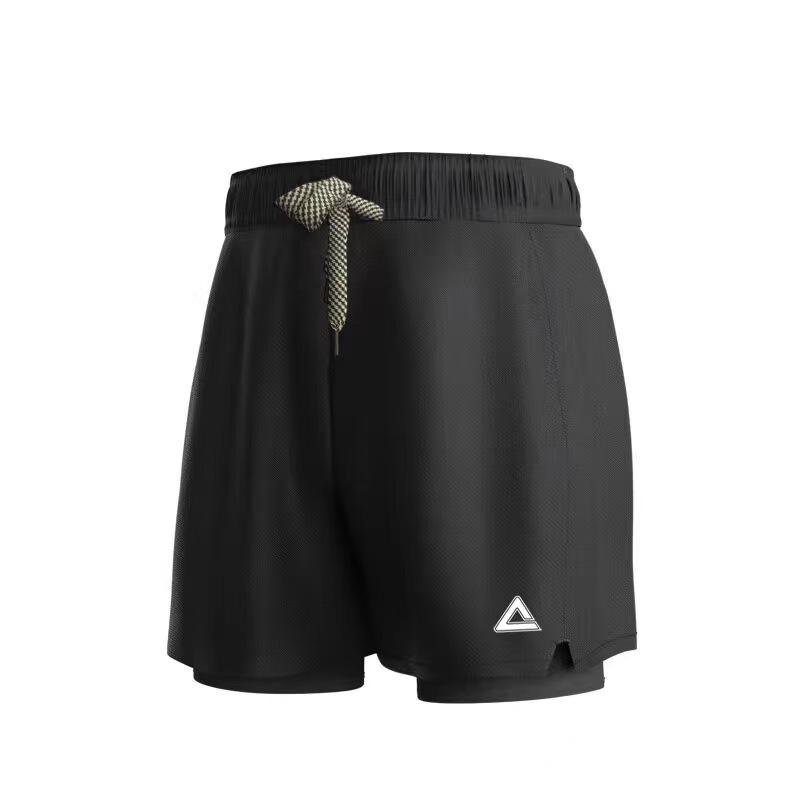 Peak Fashion Slim Fit Swimwear Double Layer Fake Two-Piece Swim Trunks Swimming Set Unisex Swimwear Black 403944+02135