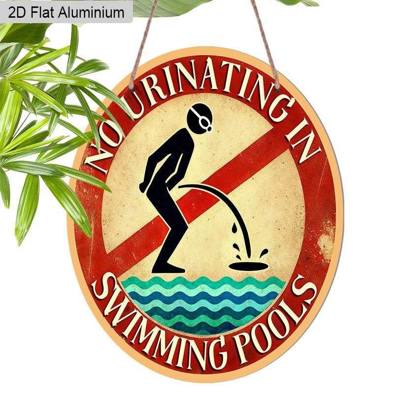2D Flat Vintage Warning Aluminium Sign - Unique Figurine Ornaments with No Urination In Swimming Pools - Swimming Pools Hanging Ornament - No