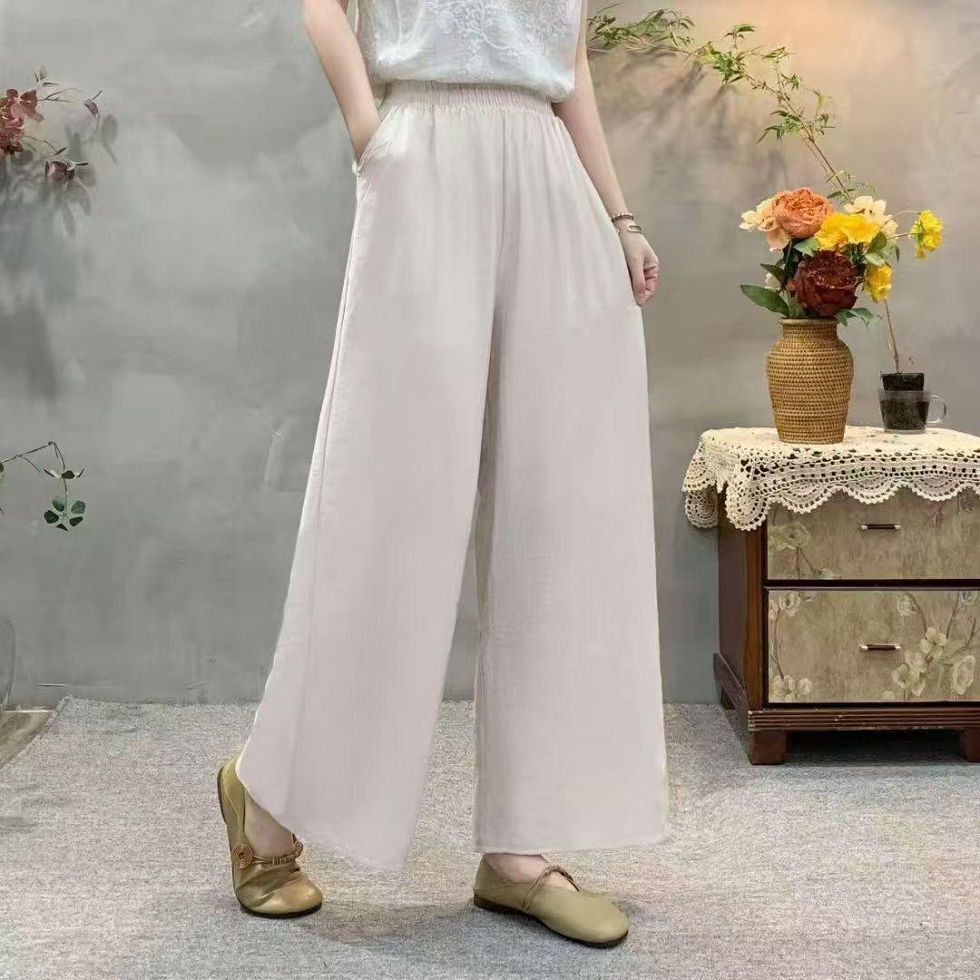 

2026 Spring/Summer High-Waisted Slimming Wide-Leg Pants for Middle-Aged and Elderly Moms 2XL [Recommended for 90-130 kg] бежевый