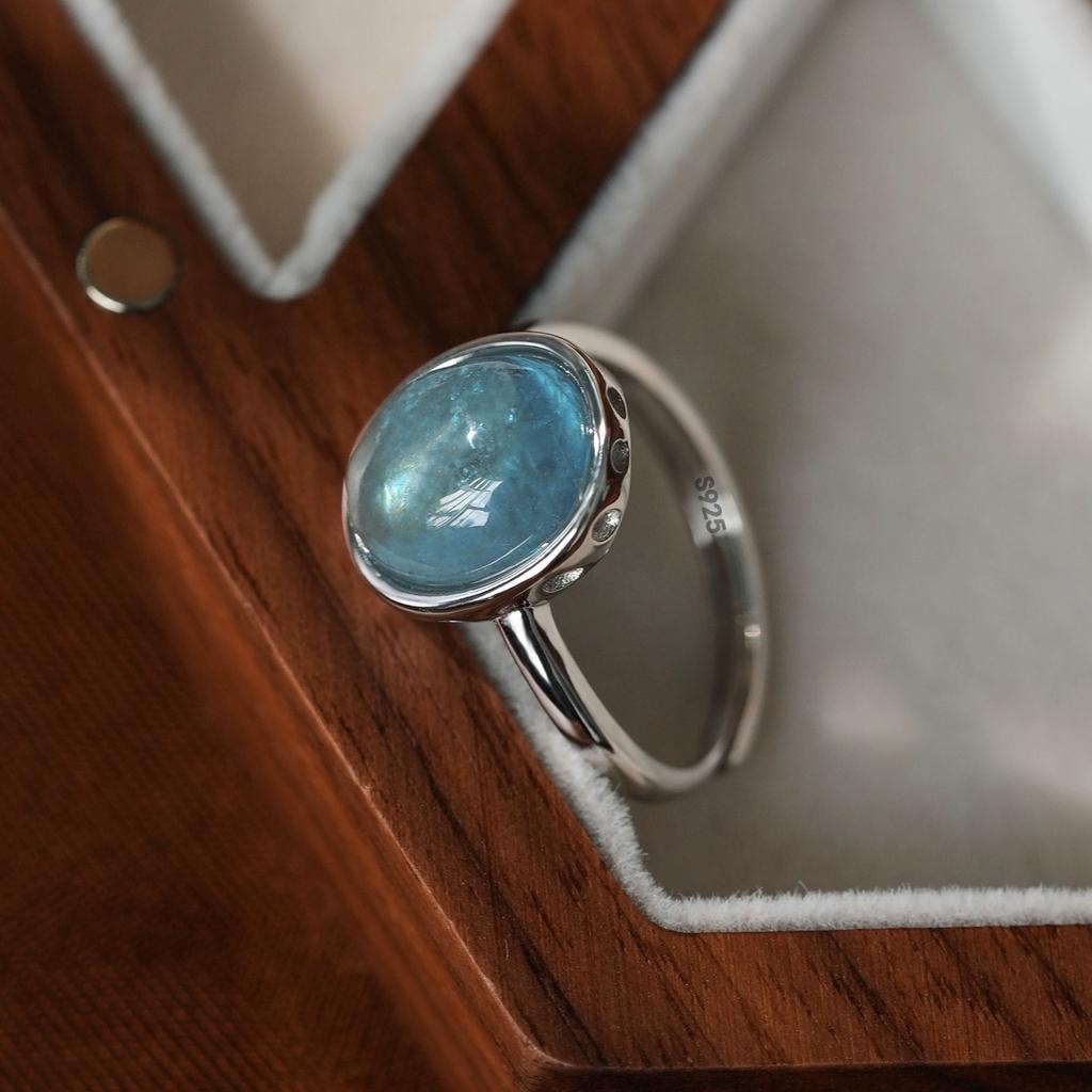 Copper Simple Ring For Women Fine Jewelry Finger Adjustable Open Vintage Blue Stone Ring For Party Birthday Gift