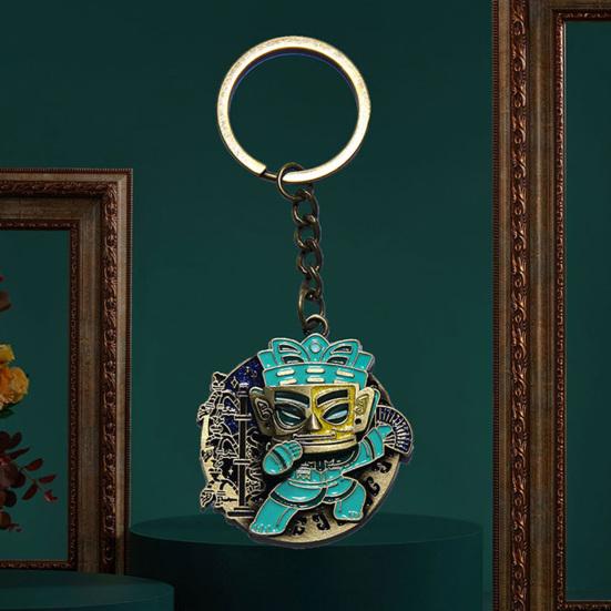 Face Change Keychain Sanxingdui Museum Authentic Bronze Face Design Keyring Retro Style Decorative Accessory