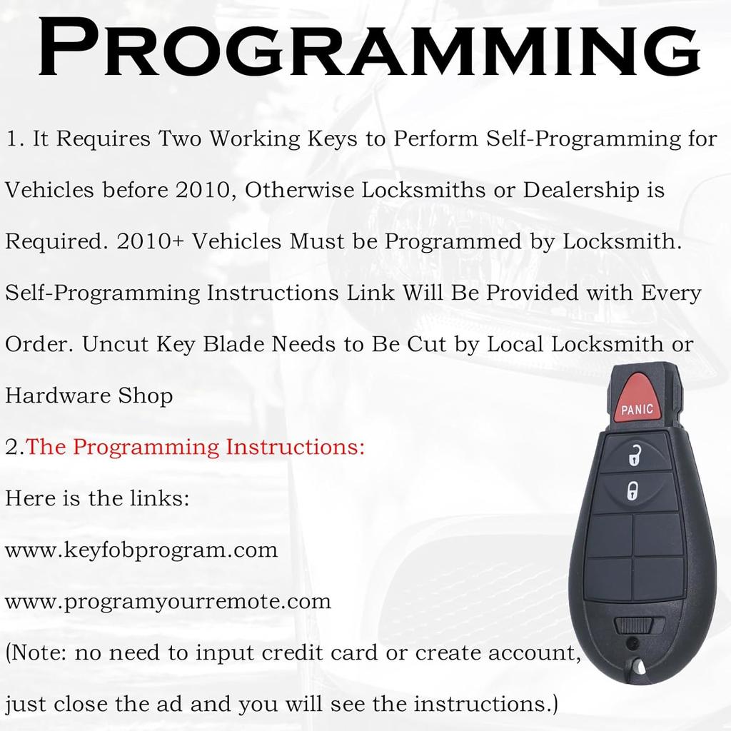 Keyless Entry Remote Control Key Fob Replacement Fits for Dodge Ram 1500 2500 3500 2009- 2012 Charger Challenger Durango Journey Grand Caravan Jeep