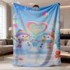 2026 Latest Flannel Blanket Asian Style Flannel Throw Blanket with Snowmen and Heart Print, Soft Comfortable AllSeason Polyester Bedding, with Digital