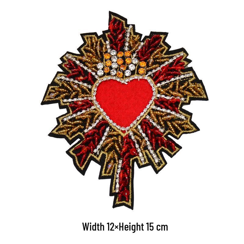 Red Heart Bead Embroidery Patch for DIY Clothing