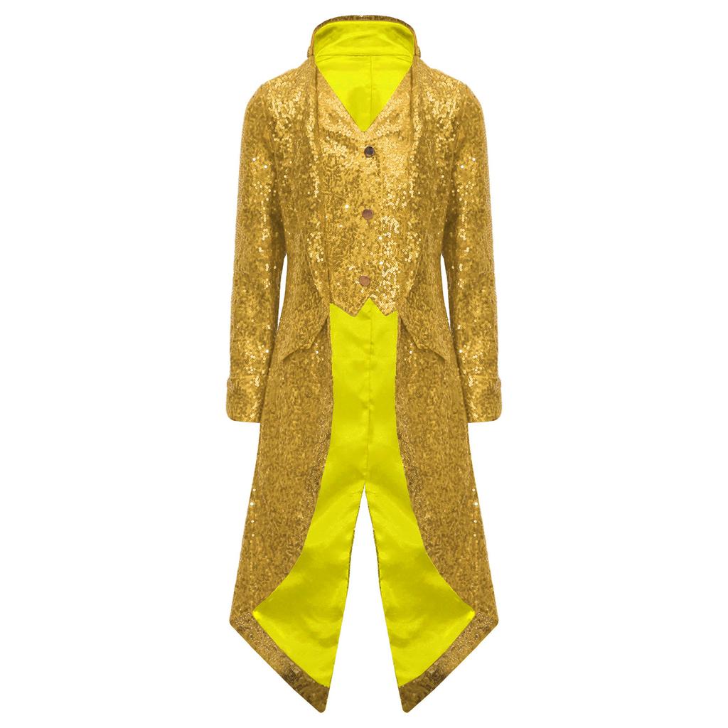 Chlapecký steampunkový frak gotický viktoriánský dlouhý kabát flitry bunda středověký halloweenský kostým frock coat outfit