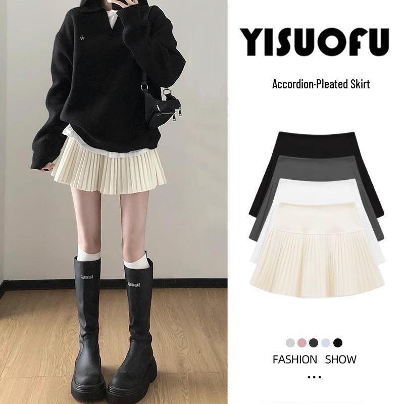 

Chanlan Apricot Accordion Pleated Skirt for Women, High Waist Slimming Petite Casual Short Skirt for Spring & Autumn 2025 L чорний