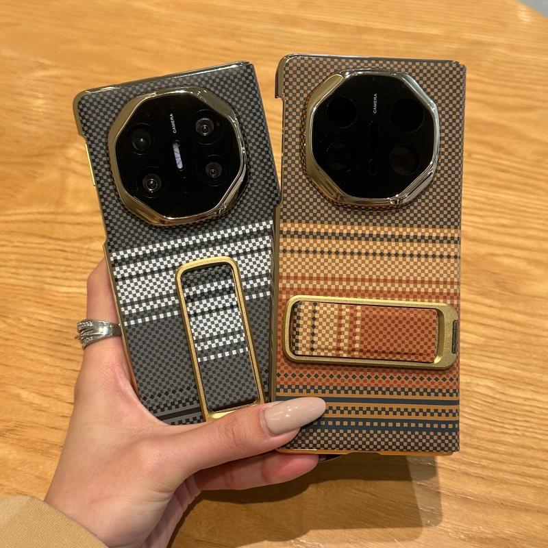 For Huawei Mate X6 and Mate X5 Case Plain Leather Auto-Retracting Finger Grip Band Metal Stand Dual Hinge Protection Cover