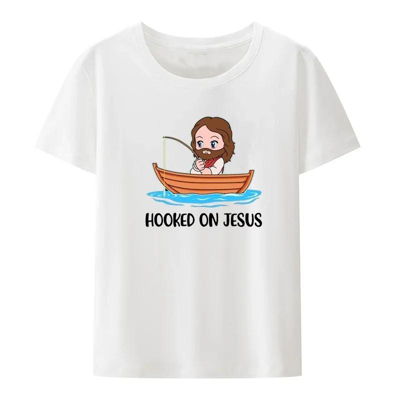 Moshi Jesus Desu Rolig T-shirt Kortärmad Andningsbara T-shirts Casual Toppar Mönster Roupas Överdimensionerade Högkvalitativa Mjuka Lösa