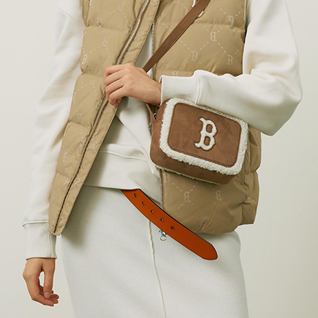 New MLB Boston Red Sox Faux Sherpa Crossbody Bags Shoulder Bags Unisex Brown 3ACRS0746-43CAS