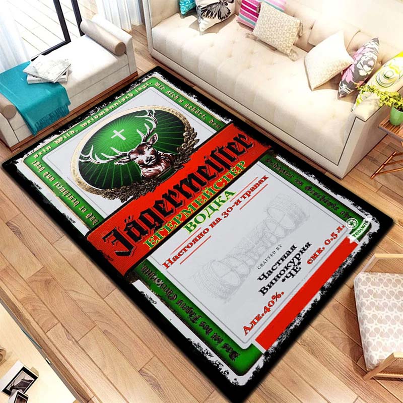 J Jagermeister Deer Logo Flannel Printed Area Rug Non Slip Washable Floor Mat Living Room Bedroom Sofa Decor Indoor Doormat Gift