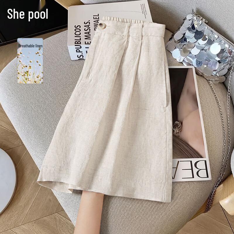 Women s High-Waist Linen Wide-Leg Shorts S