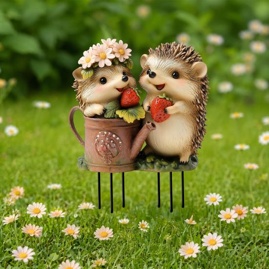 Picchetto per Giardino Fragole Riccio, Picchetto Decorazione da Giardino Ricci 2D in Acrilico, Animale Carino Impermeabile Decorazione da Esterno per Prato Aiuola Fioriera