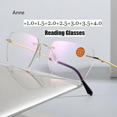 Lesebrille Damen Diamantschliff Randlos Brillen Herren Anti-Müdigkeit Weitsichtigkeit Altersichtigkeit Brillen +1,5 gafas