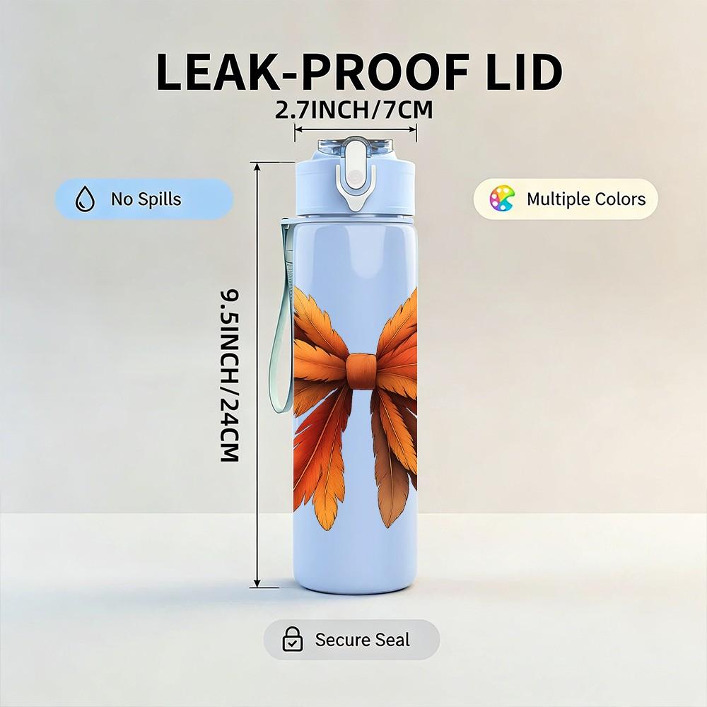 1PC Autumn Maple Bow Leaf 750ml Color Plastic Sports Water Bottle Leakproof Flip Straw Lid Suitable for Sports Office Home Use