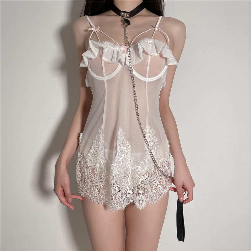 Fun Lingerie Strap Pajama Dress Lace Temptation Hollow Back Sexy Steel Support Gathering Pajamas