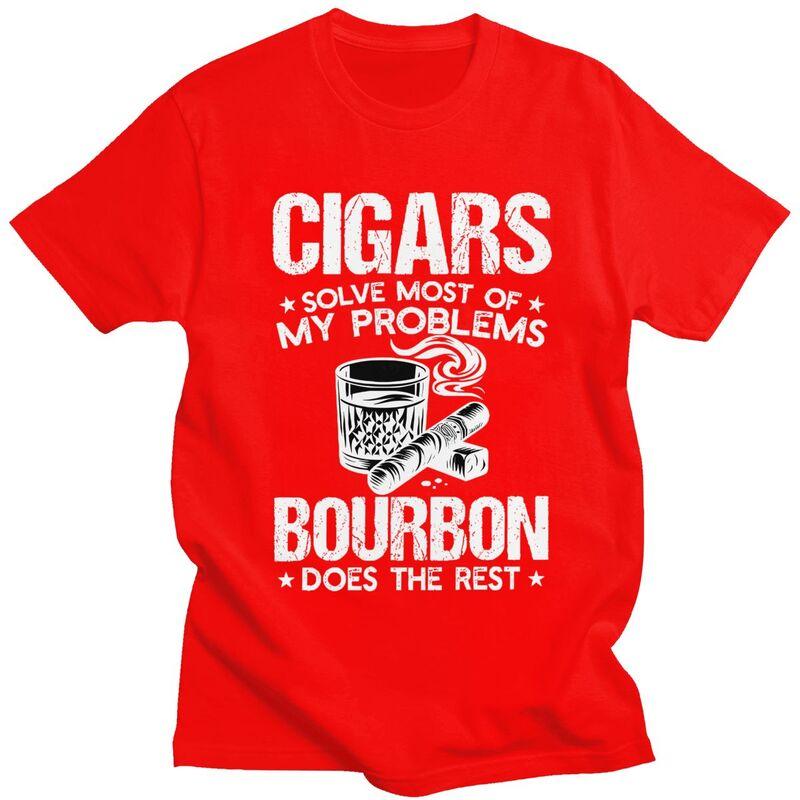 Male Cigars Solve Most Of My Problems Bourbon Does The Rest T Shirt Pure Cotton Tshirt Fashion Casual Creative Graphics Tee Top