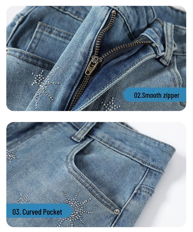 Retro Star Print Bootcut Jeans - Spring/Autumn Wide Leg Casual Pants