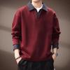 Men's Faux Two-Piece Contrast Polo Sweatshirt