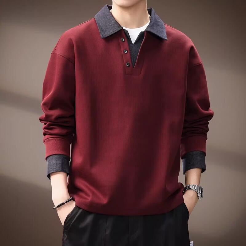 Men's Faux Two-Piece Contrast Polo Sweatshirt