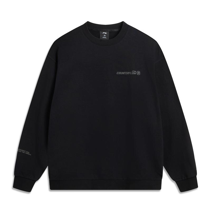 Li Ning CF Loose Fit Simple Letter Print Comfortable Versatile Crew Neck Long Sleeve Sweatshirt Men sweatshirt AWDVF63-4