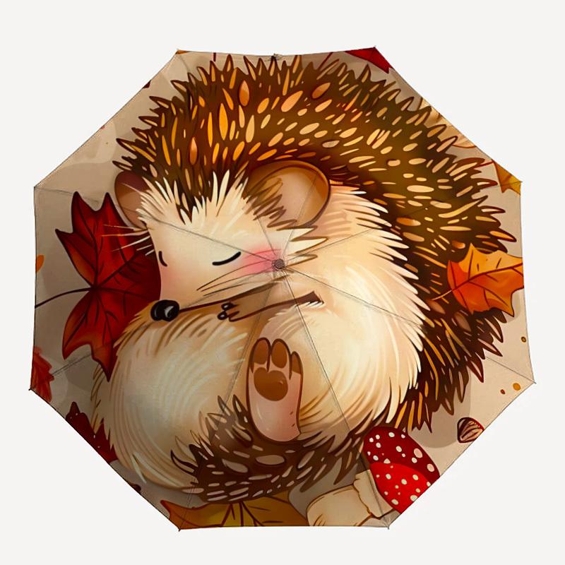

1pc Autumn Hedgehog Pattern Automatic Folding Umbrella - Compact 8-Rib Design, Durable Plastic & Iron, Lightweight for Outdoor Daily Use100