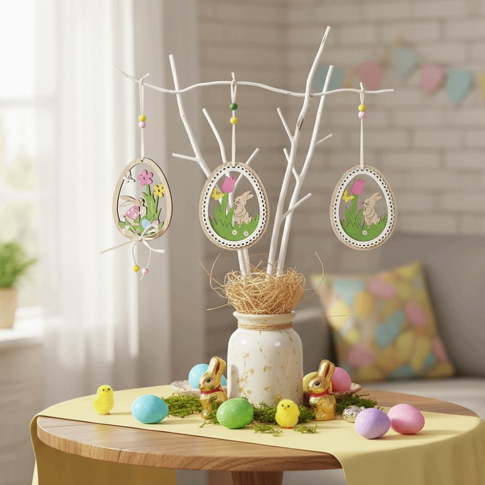 Easter Decor Easter Ornaments Wood Material Hanging Ornaments Wooden Ornaments  Outdoor Decor