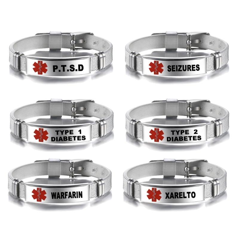 Stainless Steel Medical Alarm Bracelets Adjustable Wristband Emergency Medical Bracelets Medical Alert IDs Bracelet