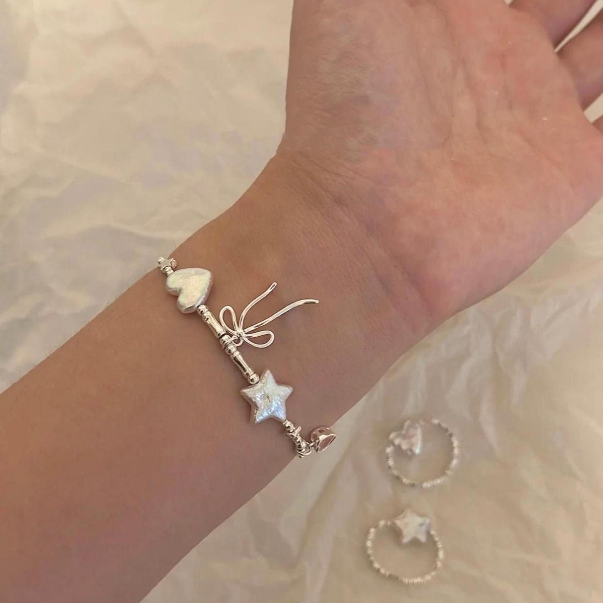 Cute Sweet Bow Pearl Bracelet Star Love Bracelet Simple Gentle Girl Heart Jewelry Fashion
