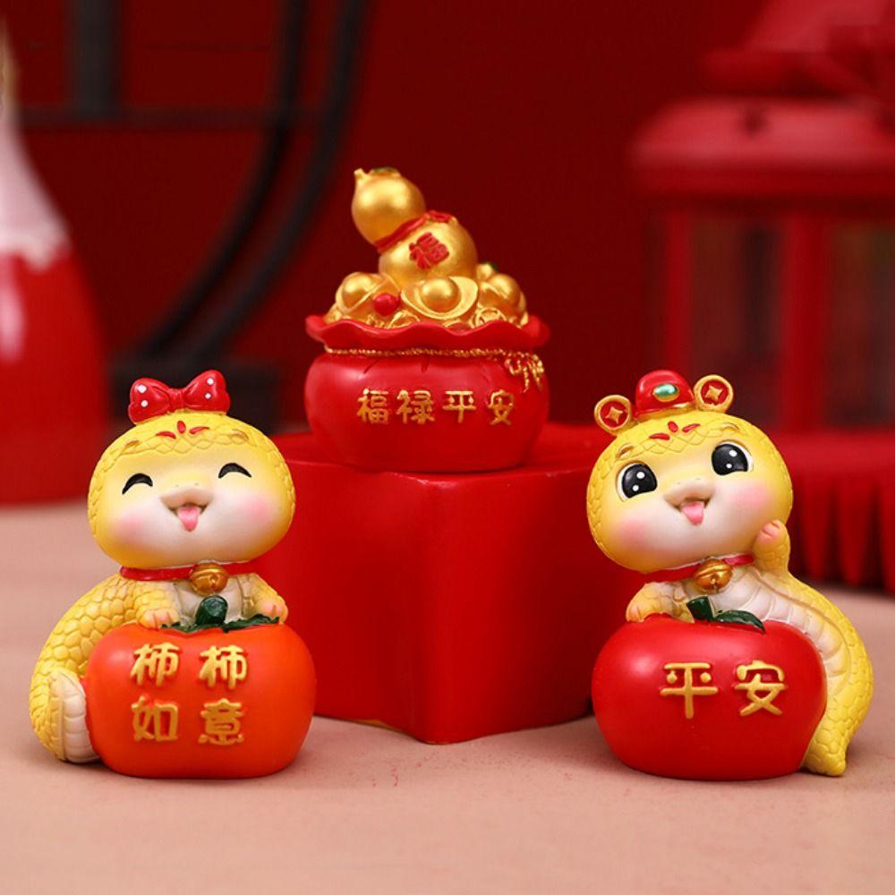 Mini Cartoon Snake Figurines Resin Car Interior Ornament Cute Snake Ornament  Spring Festival