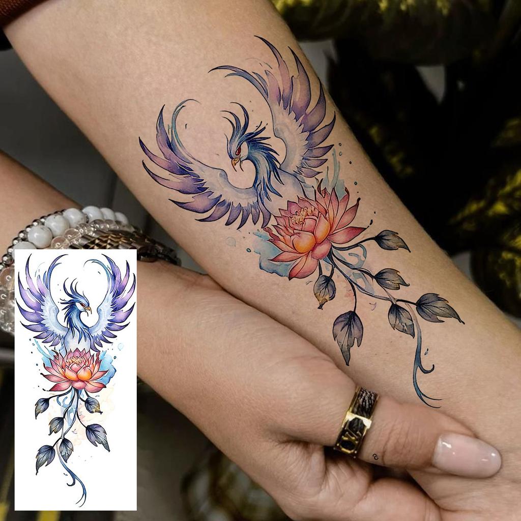 1 Sheet Colorful 3D Rose Flower Butterfly Temporary Tattoos For Women Adults Hand Foot, Waterproof Realistic Fake Tattoo Sticker